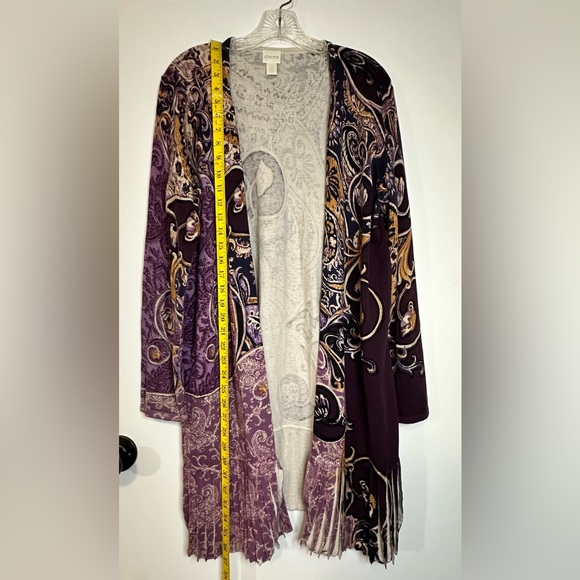 Chicos Cardigan Sweater Womens Purple Paisley Open Long Sleeve Boho Hippie Med 2 - Picture 3 of 14